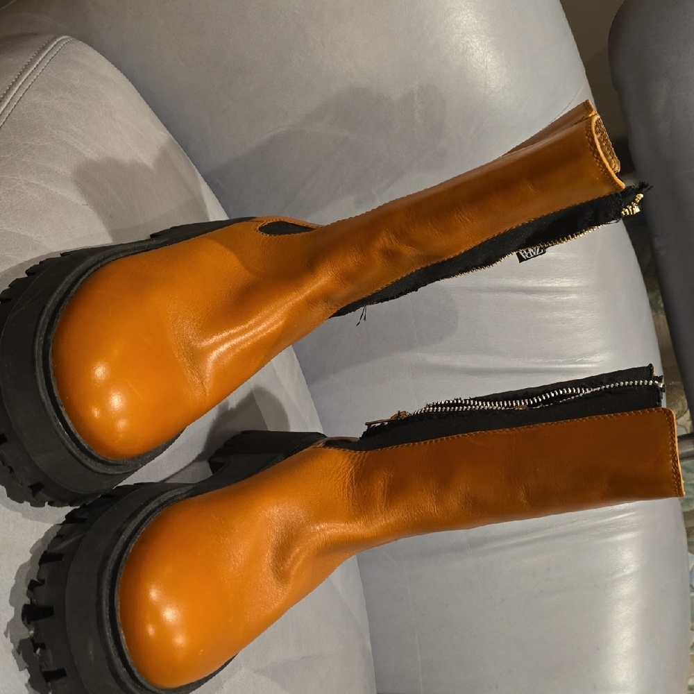 Zara Orange Heeled Boots with Black Soles